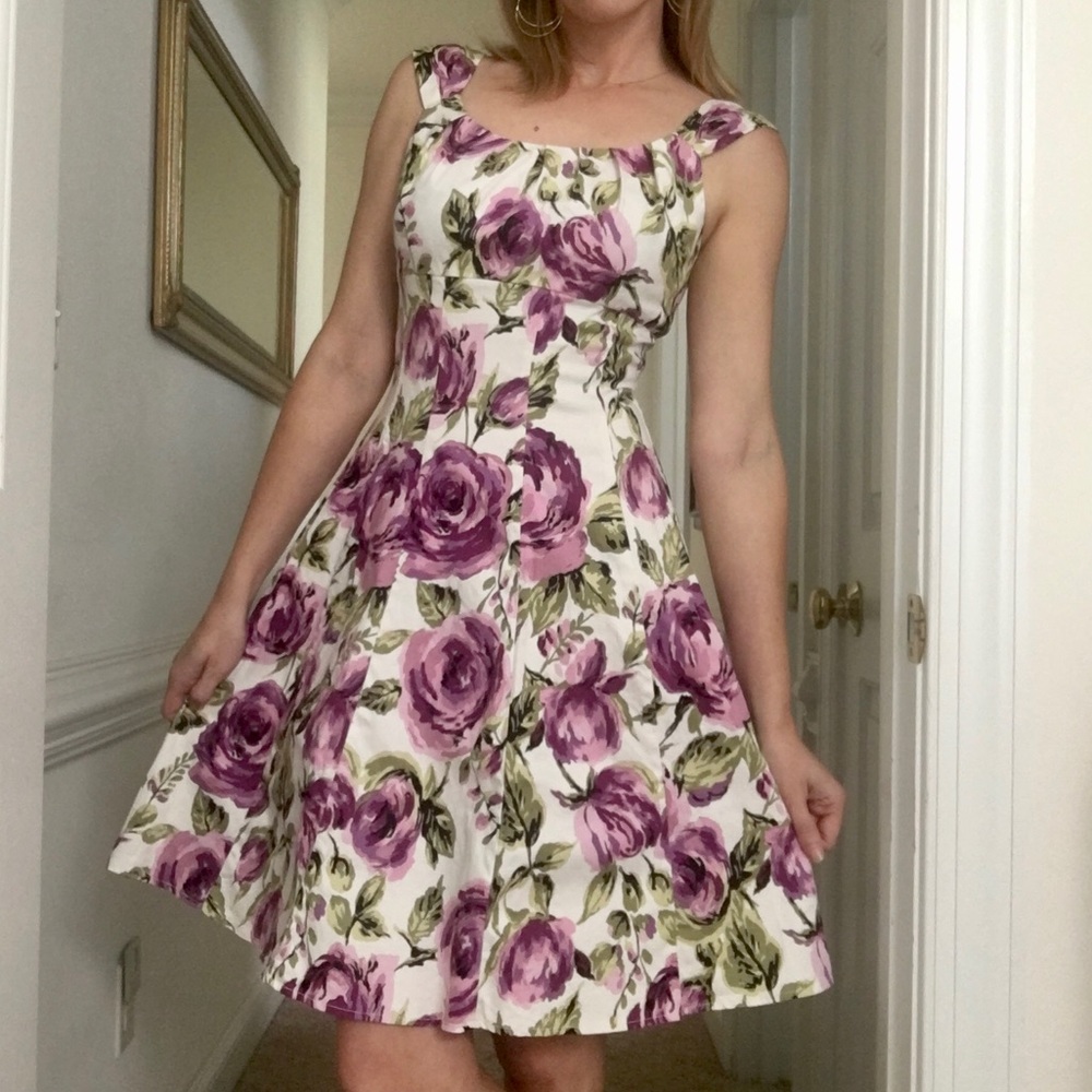 London Times Ivory Floral Cotton Sateen Dress Sz 8